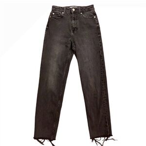 Zara Mom Fit High Rise Ankle Size US 2 (23x25) Denim Jeans Black Faded Fray